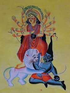 Durga and Mahishashura, Kalighat Style, c. 1880